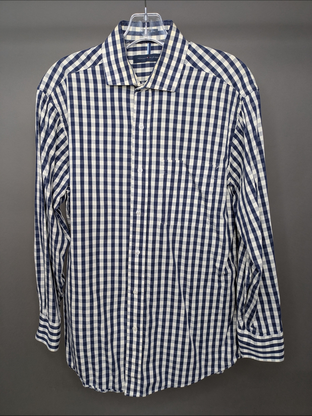 Tommy Hilfiger Navy and White Gingham Casual Button Down Shirt